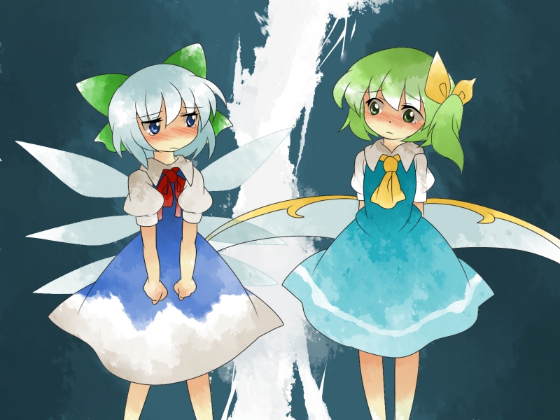 cirno and daiyousei (touhou) drawn by hammer_(sunset_beach)