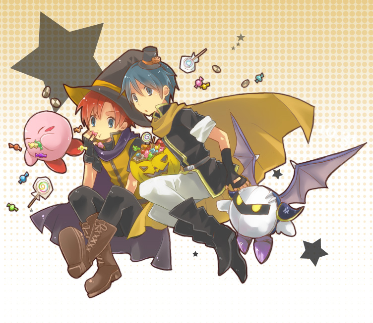 kirby, meta knight, marth, and roy (fire emblem and 4 more) drawn by menoko