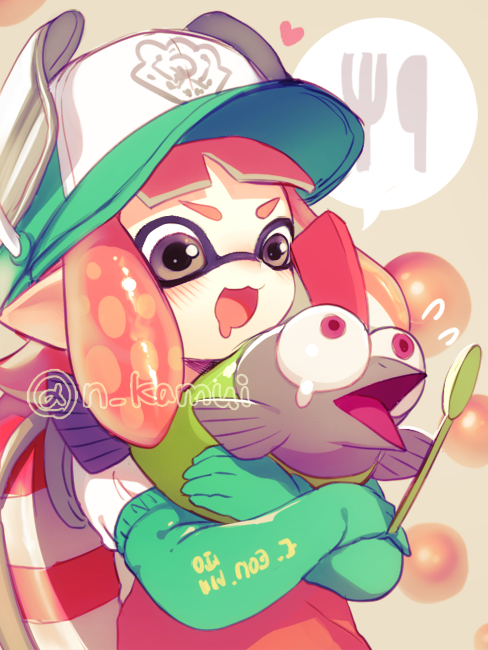 inkling player character, inkling girl, and smallfry (splatoon and 1 more) drawn by kamui_natsuki