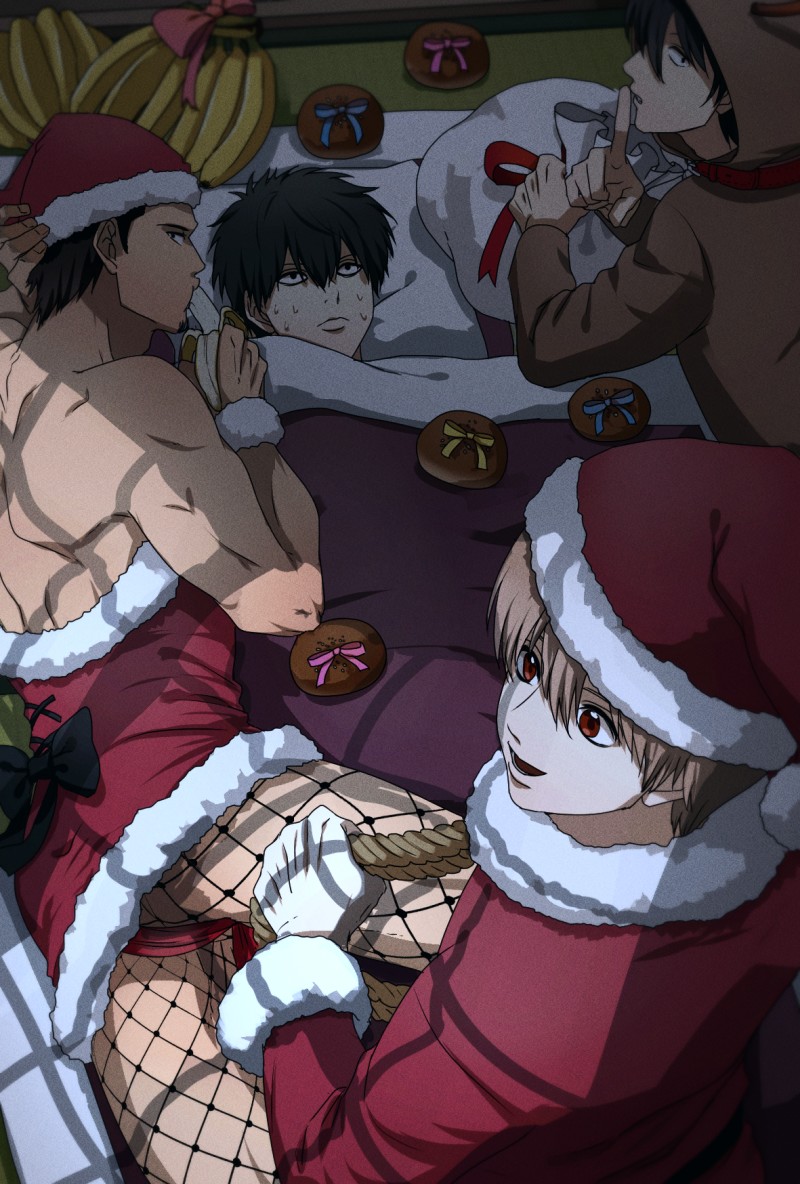 okita sougo, hijikata toushirou, kondou isao, and yamazaki sagaru (gintama) drawn by nikuhen