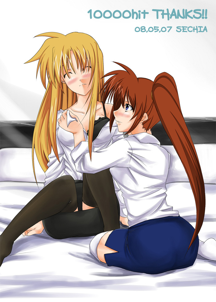 fate testarossa and takamachi nanoha (lyrical nanoha and 1 more) drawn by sechia and sougetsu_izuki