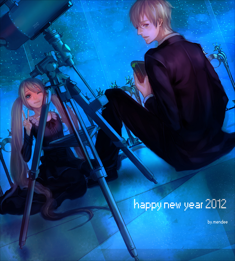 hatsune miku and hatsune mikuo (vocaloid) drawn by mendee