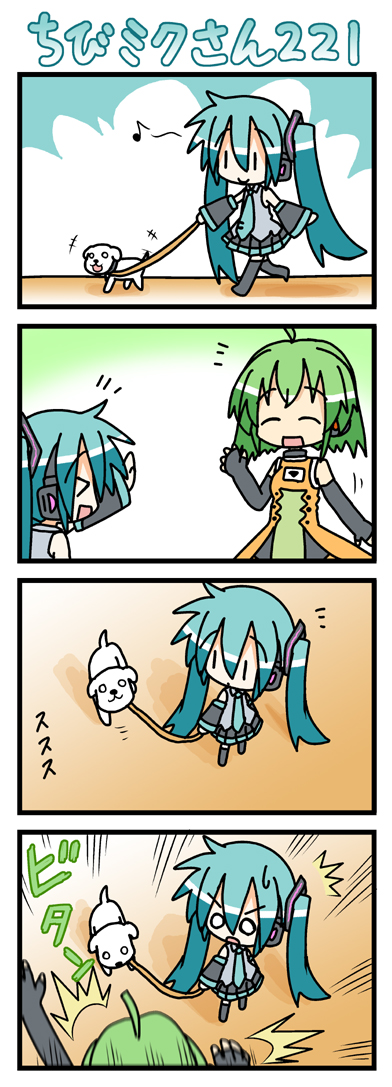 hatsune miku, chibi miku, hamo, and fl-chan (vocaloid and 1 more) drawn by minami_(colorful_palette)