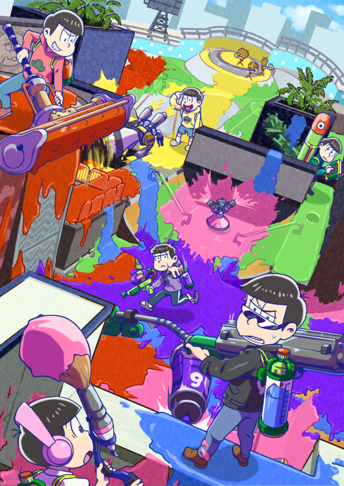 matsuno osomatsu, matsuno karamatsu, matsuno ichimatsu, matsuno jyushimatsu, matsuno choromatsu, and 2 more (splatoon and 3 more) drawn by maedatomoko