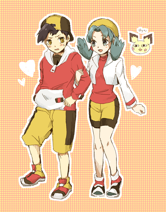 ethan, kris, and pichu (pokemon and 1 more) drawn by saki_(bakura)