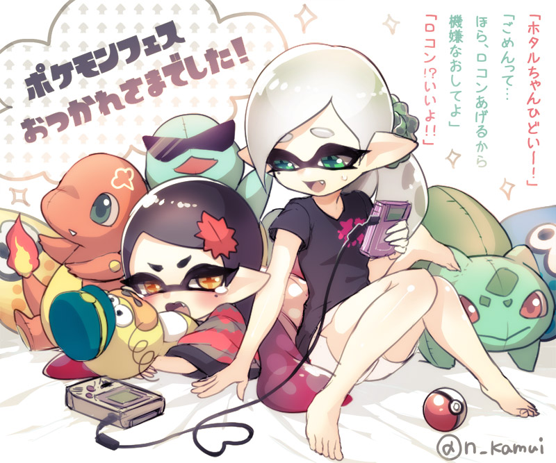 callie, marie, bulbasaur, squirtle, charmander, and 1 more (pokemon and 3 more) drawn by kamui_natsuki