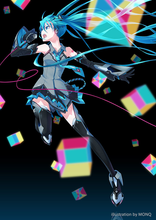 hatsune miku and magical mirai miku (vocaloid and 1 more) drawn by monq