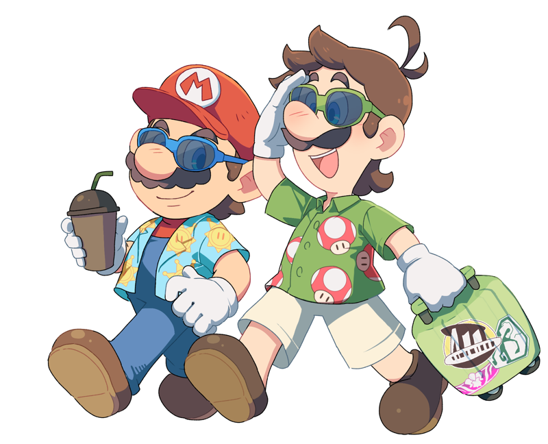 mario and luigi (mario and 3 more) drawn by hoshikuzu_pan