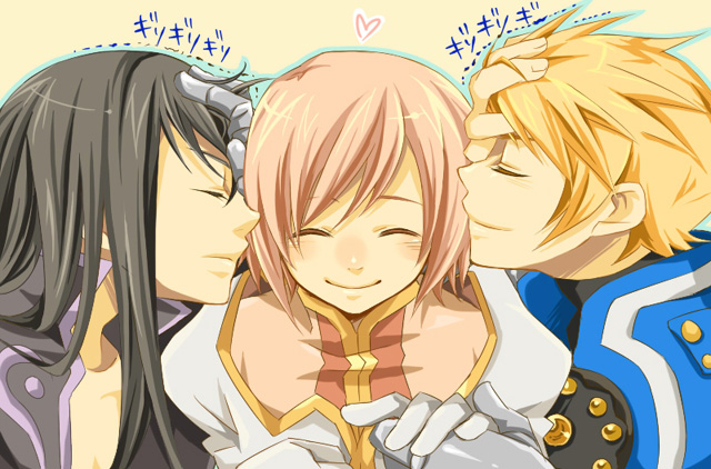yuri lowell, estellise sidos heurassein, and flynn scifo (tales of and 1 more) drawn by miho_(mi)