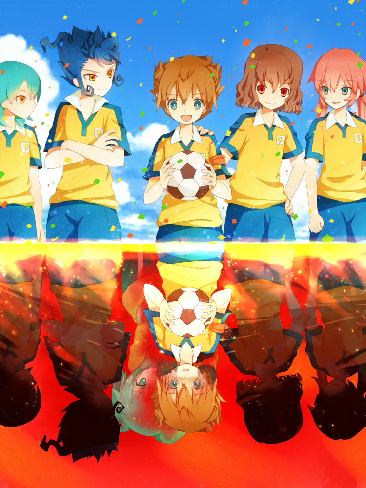 kirino ranmaru, shindou takuto, kariya masaki, matsukaze tenma, tsurugi kyousuke, and 1 more (inazuma eleven and 2 more) drawn by yuke_(kotoneyuki)