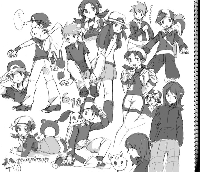 pikachu, ash ketchum, red, eevee, ethan, and 7 more (pokemon and 3 more) drawn by mym