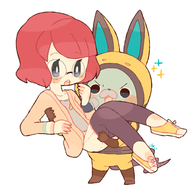 usapyon and misora inaho (youkai watch and 1 more) drawn by chiyoko_(oman1229)