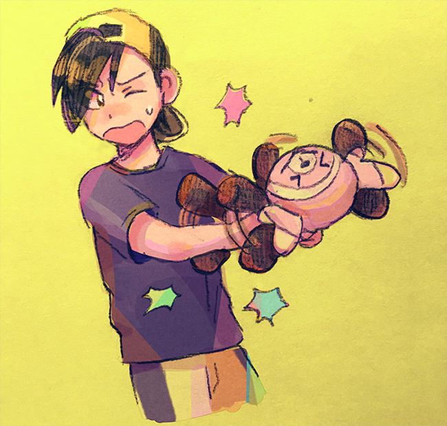 ethan and stufful (pokemon and 1 more) drawn by itome_(funori1)