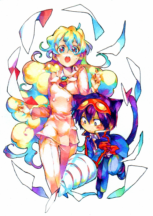 nia teppelin and simon (tengen toppa gurren lagann) drawn by awa_(awaawa)