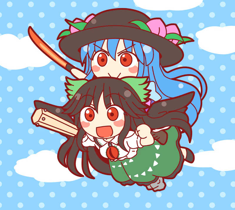 reiuji utsuho and hinanawi tenshi (touhou) drawn by rokugou_daisuke