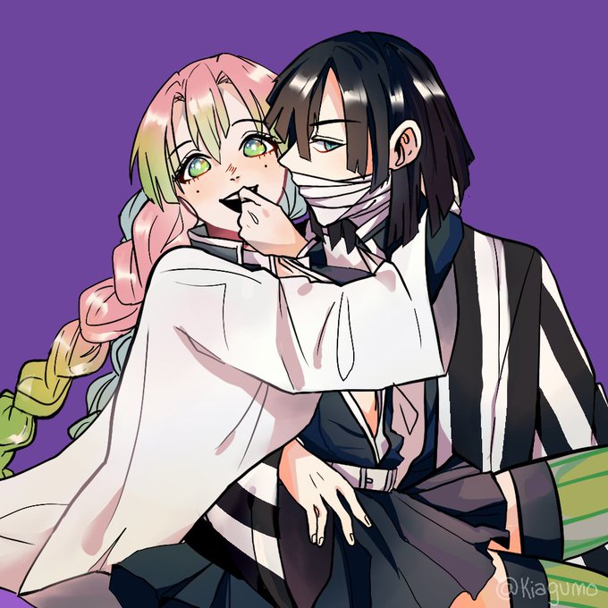 kanroji mitsuri and iguro obanai (kimetsu no yaiba) drawn by kiagumo