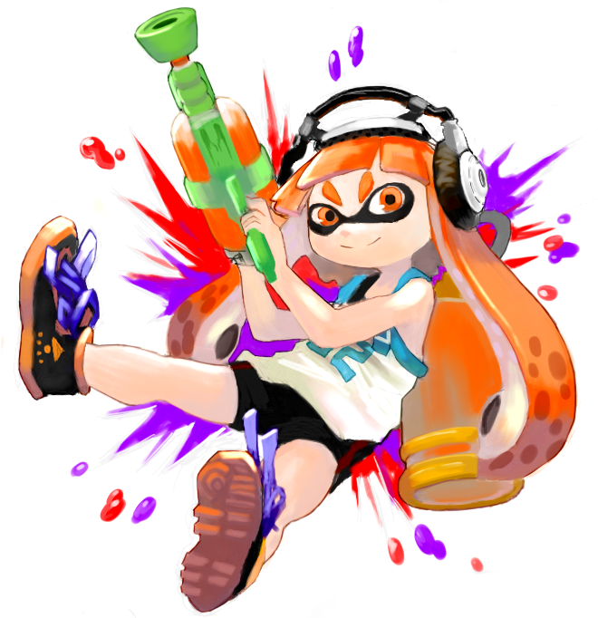 inkling player character, inkling girl, and kaori (splatoon and 1 more) drawn by kineshin