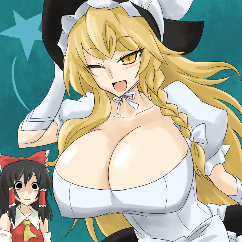 hakurei reimu, kirisame marisa, and invincible marisa (touhou and 1 more) drawn by oro_(zetsubou_girl)