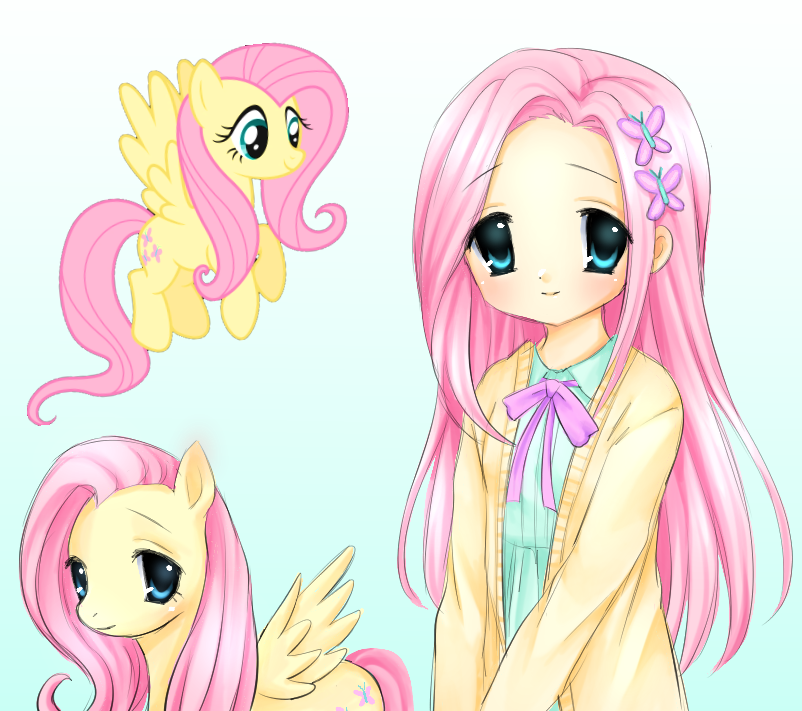 fluttershy (my little pony and 1 more) drawn by kigidere