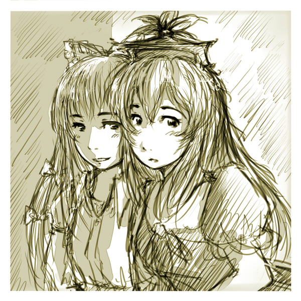 fujiwara no mokou and kamishirasawa keine (touhou) drawn by daro