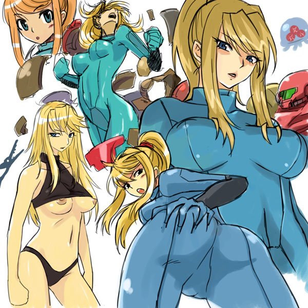 samus aran, metroid, and metroid larva (metroid and 2 more) drawn by michael_f91