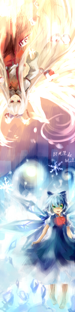 cirno and fujiwara no mokou (touhou) drawn by hikariz