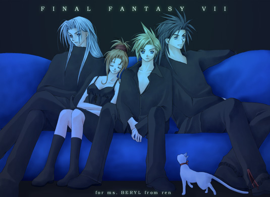 cloud strife, aerith gainsborough, sephiroth, and zack fair (final fantasy and 1 more) drawn by rendezvous