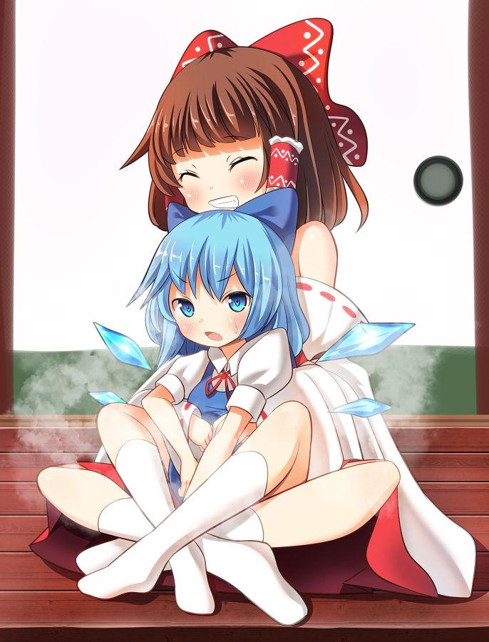 hakurei reimu and cirno (touhou) drawn by oimo_(imoyoukan)