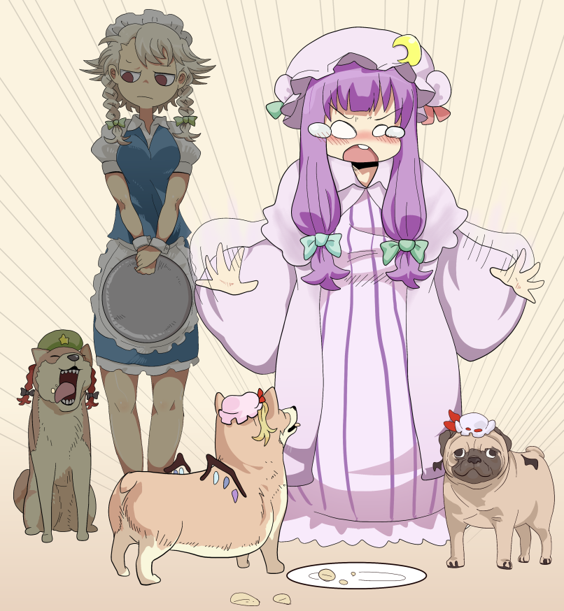 remilia scarlet, flandre scarlet, izayoi sakuya, patchouli knowledge, and hong meiling (touhou) drawn by kokoyashi