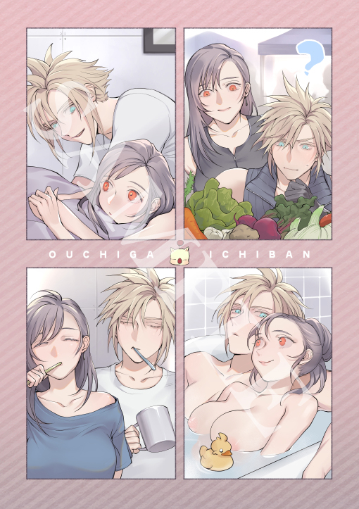 tifa lockhart, cloud strife, and moogle (final fantasy and 2 more) drawn by mugikoma