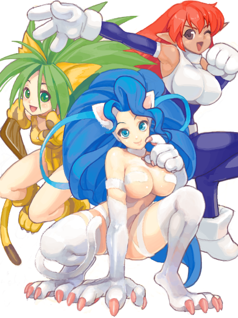 felicia, cham cham, and roomi (darkstalkers and 2 more)