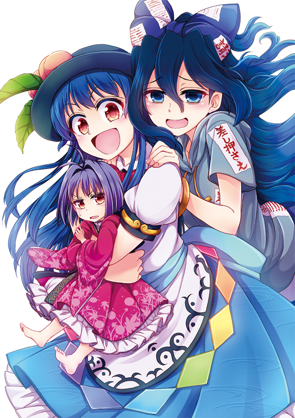 hinanawi tenshi, sukuna shinmyoumaru, and yorigami shion (touhou) drawn by mikagami_hiyori