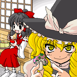 hakurei reimu and kirisame marisa (touhou) drawn by narumi_yuzurai