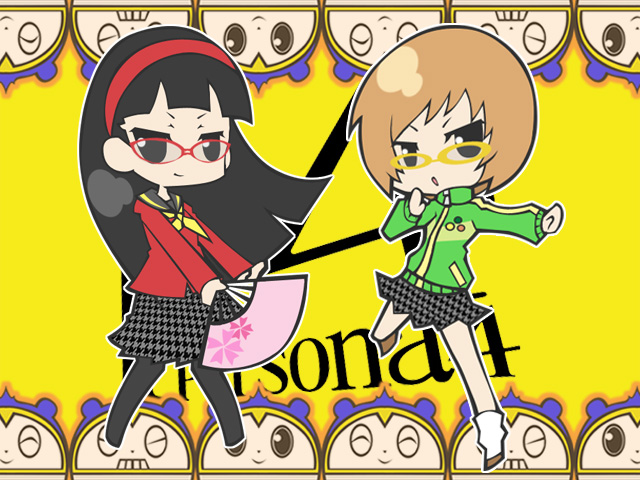 satonaka chie, amagi yukiko, and kuma (persona and 1 more) drawn by kisaki_(kk28)
