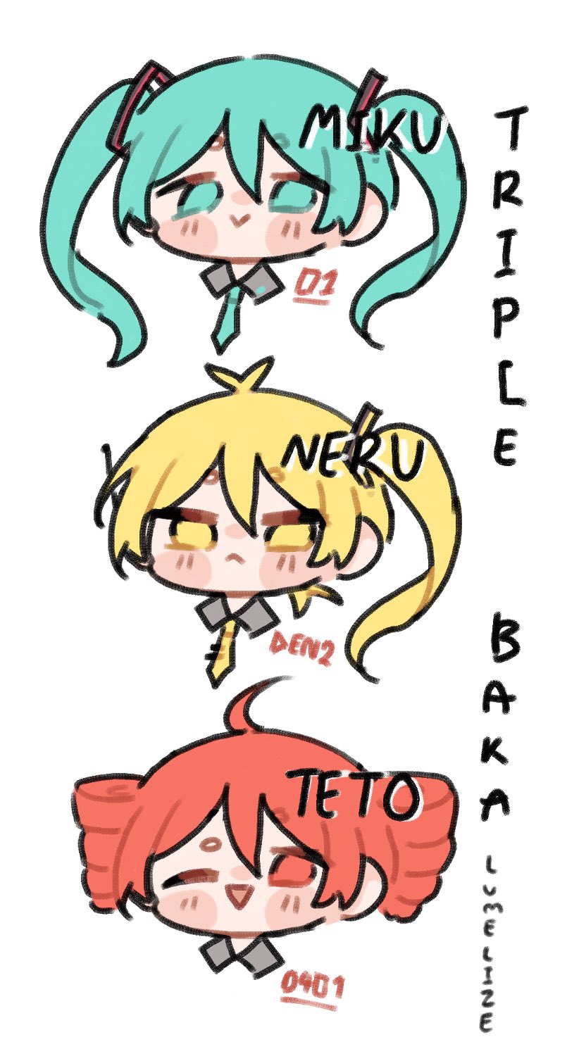 hatsune miku, kasane teto, and akita neru (vocaloid and 2 more) drawn by lumelize