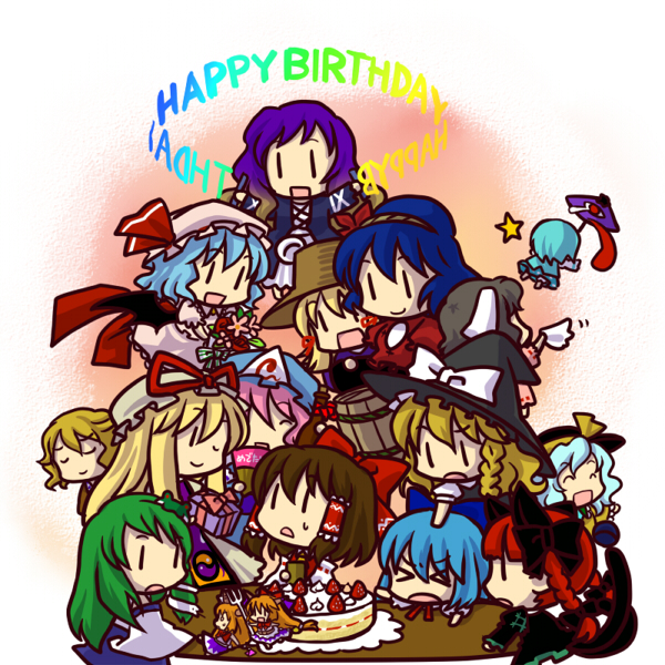 hakurei reimu, kirisame marisa, remilia scarlet, komeiji koishi, kochiya sanae, and 11 more (touhou) drawn by socha