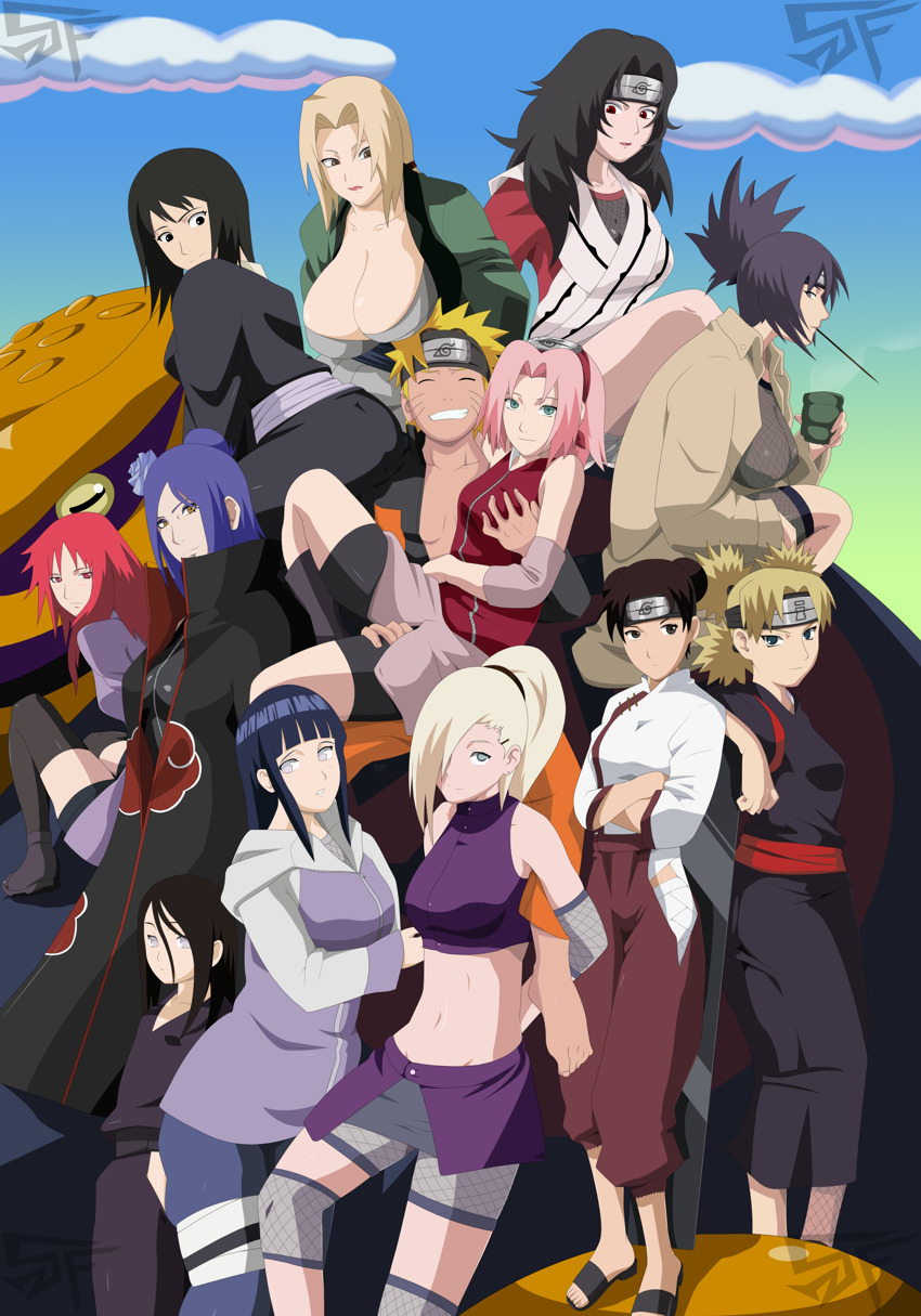 haruno sakura, uzumaki naruto, hyuuga hinata, tsunade, yamanaka ino, and 9 more (naruto and 1 more) drawn by stiky_finkaz