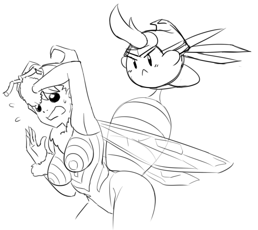 kirby, q-bee, and beetle kirby (darkstalkers and 1 more) drawn by matsu-sensei