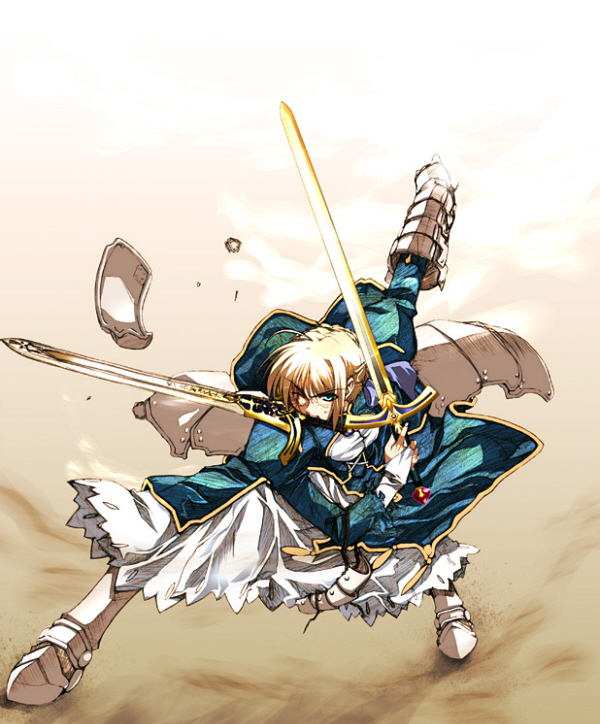 artoria pendragon and saber (fate and 1 more) drawn by akari_maki