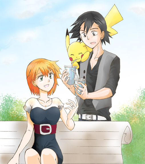 pikachu, ash ketchum, and misty (pokemon) drawn by agpro