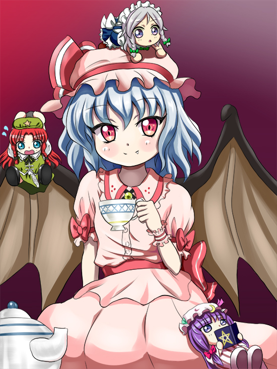 remilia scarlet, izayoi sakuya, patchouli knowledge, and hong meiling (touhou) drawn by tonakai_(bunsuka)