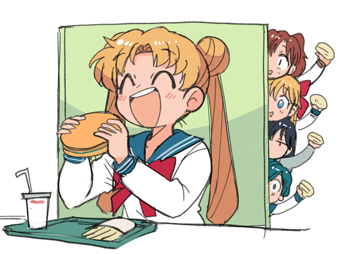 tsukino usagi, mizuno ami, aino minako, hino rei, and kino makoto (bishoujo senshi sailor moon) drawn by tsubobot