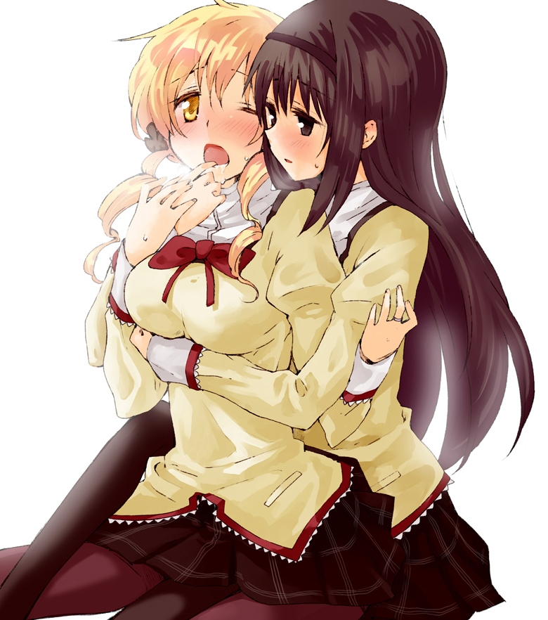 akemi homura and tomoe mami (mahou shoujo madoka magica) drawn by myama