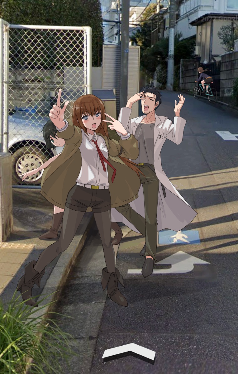 makise kurisu, okabe rintarou, shiina mayuri, and amane suzuha (steins;gate) drawn by jun_(rellik_&_redrum)