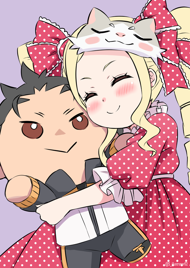 natsuki subaru, beatrice, and puck (re:zero kara hajimeru isekai seikatsu) drawn by s_(hdru2332)