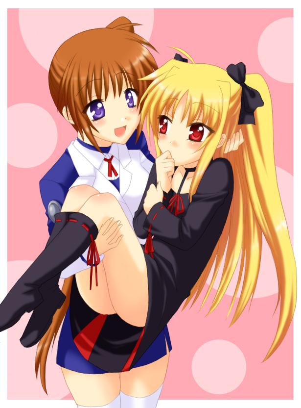 fate testarossa and takamachi nanoha (lyrical nanoha and 2 more) drawn by saki_chisuzu
