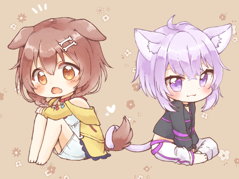nekomata okayu and inugami korone (hololive) drawn by souffle_sable