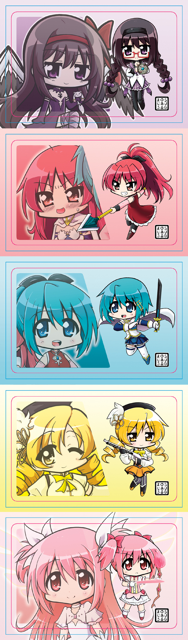 akemi homura, kaname madoka, miki sayaka, sakura kyoko, tomoe mami, and 3 more (mahou shoujo madoka magica and 1 more) drawn by mori_shinji