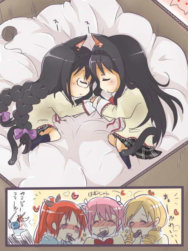 akemi homura, kaname madoka, miki sayaka, sakura kyoko, tomoe mami, and 1 more (mahou shoujo madoka magica) drawn by 6_(yuchae)