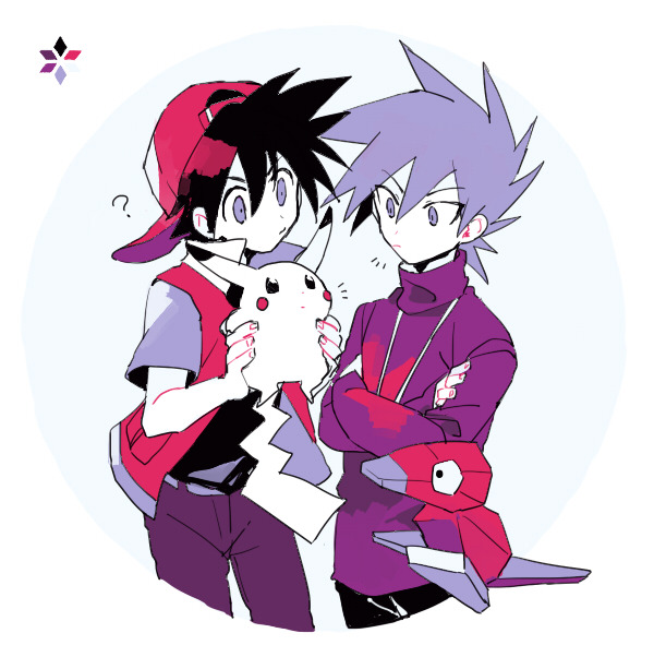 pikachu, red, blue oak, and porygon (pokemon and 1 more) drawn by smcms-m